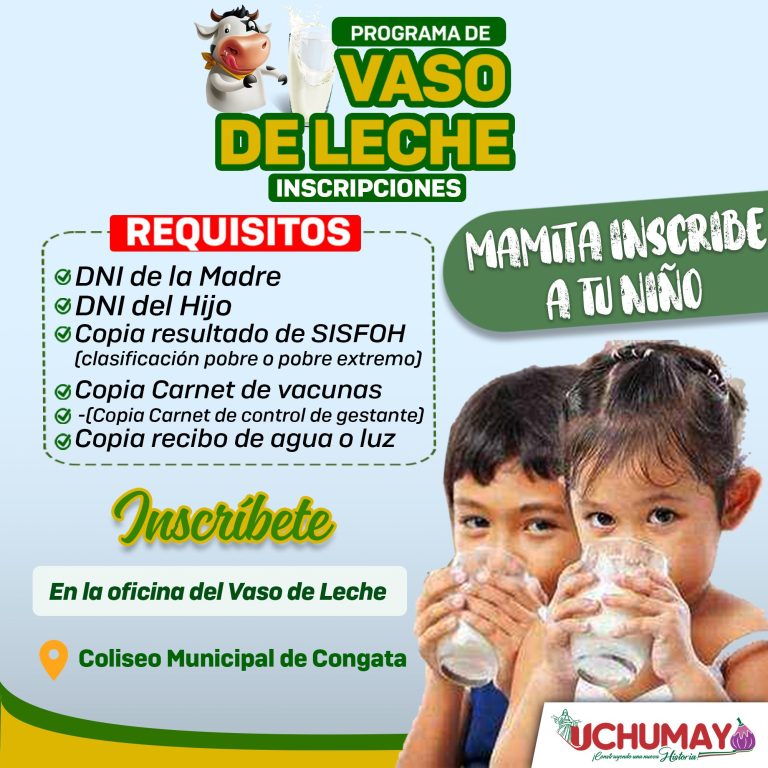 ¡Mamitas de #Uchumayo ven e inscribe a tu pequeñ@ al Programa Vaso de Leche!