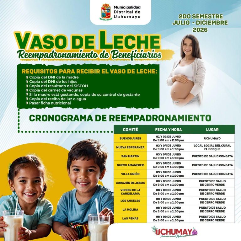 ¡Reempadronamiento del Programa Vaso de Leche 2026!