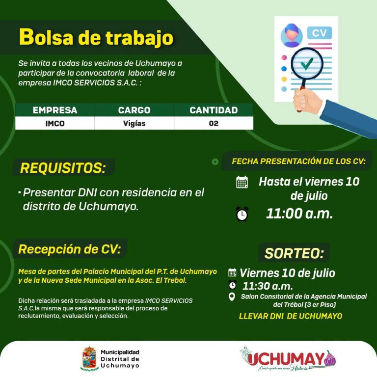 ¡Nueva oportunidad laboral para los vecinos de Uchumayo!